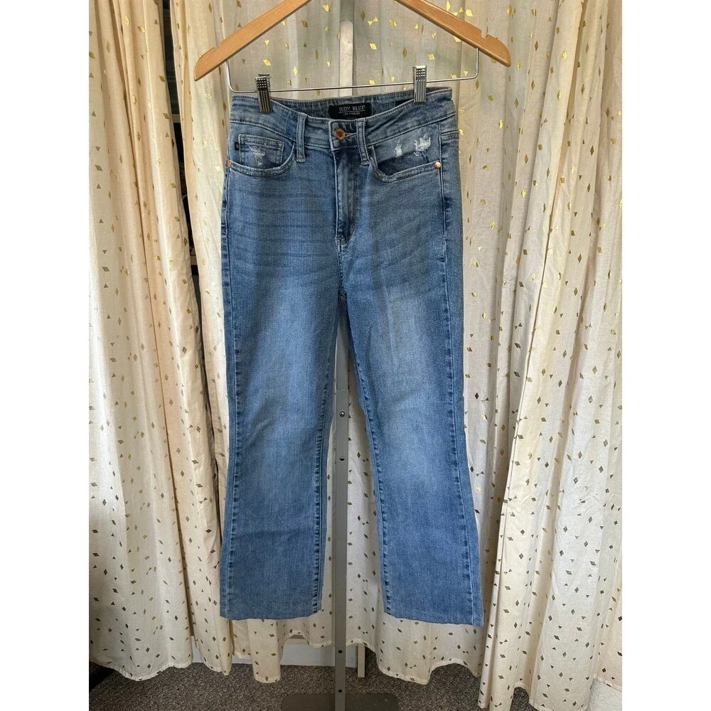 Judy Blue Womens' Distressed Medium Wash Slim Bootcut Denim Jeans 26 Altered Hem
